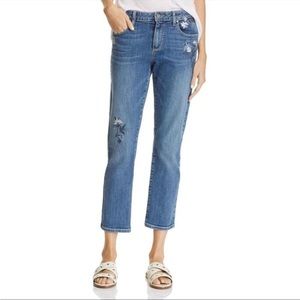 Paige Womens’a Brigitte Blue Floral Embroidered Ankle Jeans